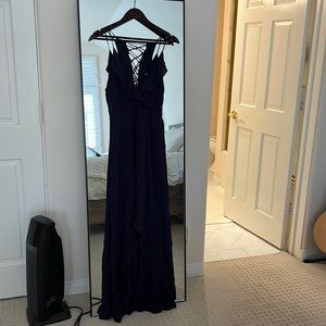 Nordstrom Dee Elly Medium Navy Ruffle Light-Weight Maxi Dress